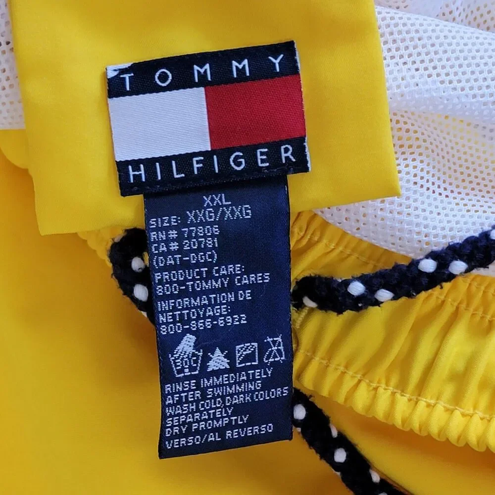 Vtg Tommy Hilfiger Trunks Swim Shorts XXL 2XL Yellow Mesh Lining Drawstring 2001